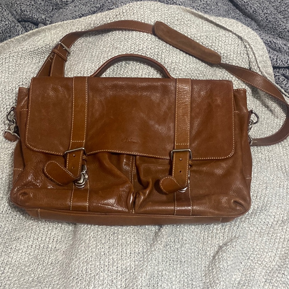 Cognac brown leather Cole Haan Computer Bag